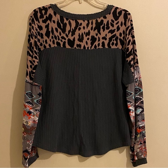 Umgee Women’s Waffle Knit Long  Sleeve Mixed Pattern Boho Peasant Size S - Picture 5 of 10